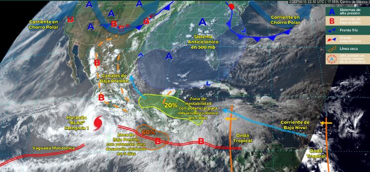 Huracán Blas desatará lluvias puntuales Michoacán y Guerrero; e intensas en Jalisco y Colima