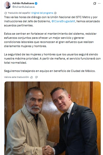Adrián Rubalcava y Metro CDMX alcanzan acuerdos con sindicato