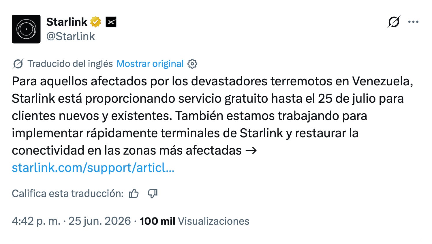 Starlink ofrece servicio de internet gratuito en Venezuela