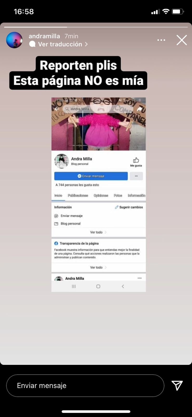 Andra pide reportar página que roba su identidad