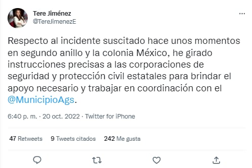 Tere Jiménez se pronuncia por explosión de pipa de combustible