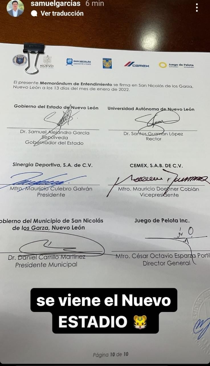 Samuel García anuncia construcción del nuevo estadio de Tigres