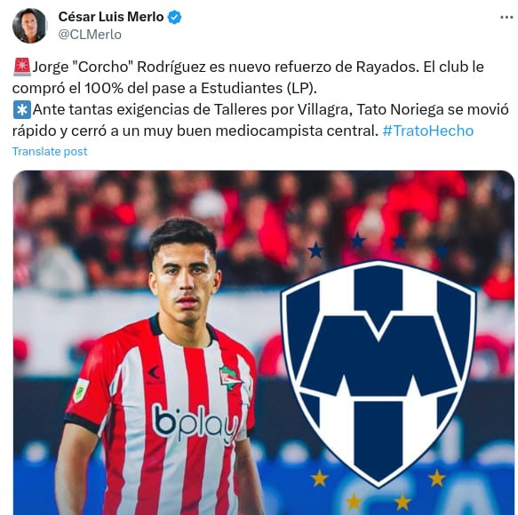 Jorge Rodríguez es nuevo jugador de Rayados