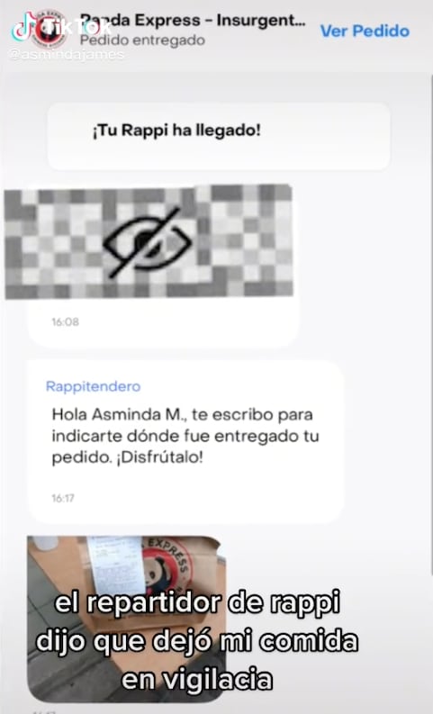 Mensaje del repartidor de Rappi