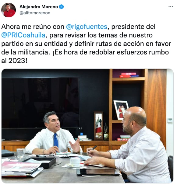 Alito se reúne con líder estatal del PRI en Coahuila