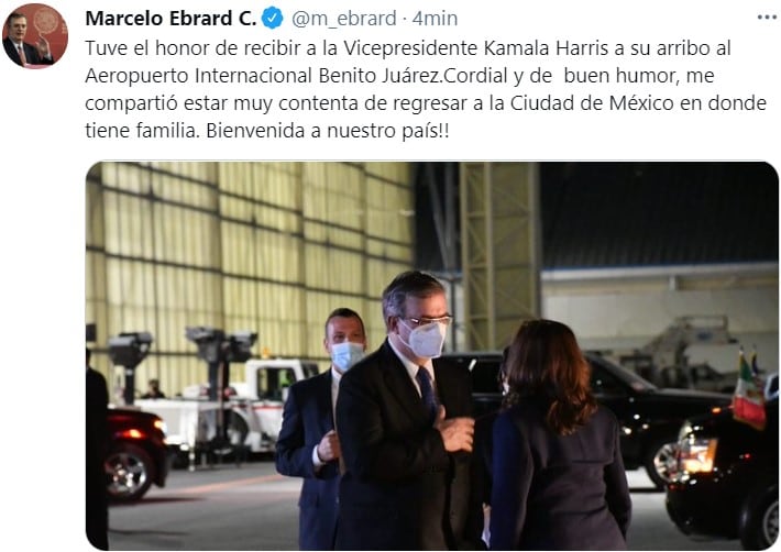Marcelo Ebrard recibe a Kamala Harris