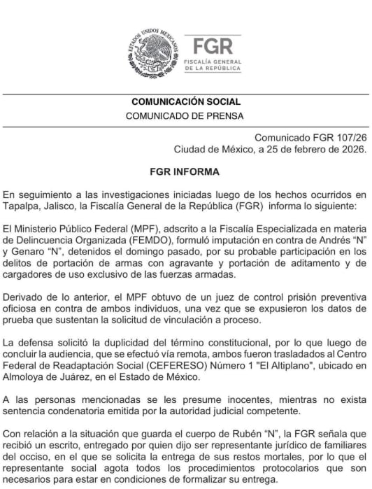 Familiares de El Mencho reclaman su cuerpo a la FGR