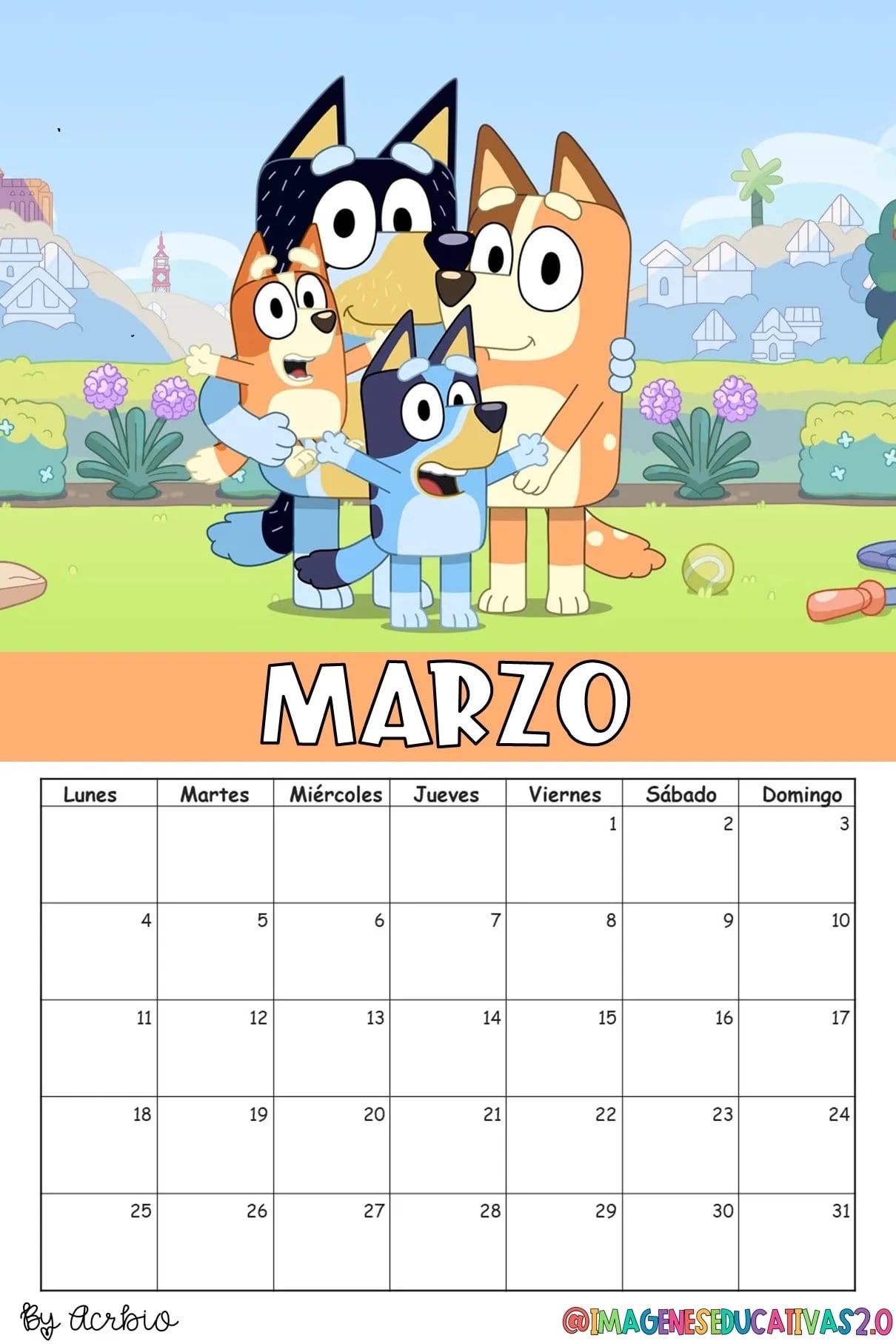 Calendario de Bluey 2024: Plantilla para editar e imprimir