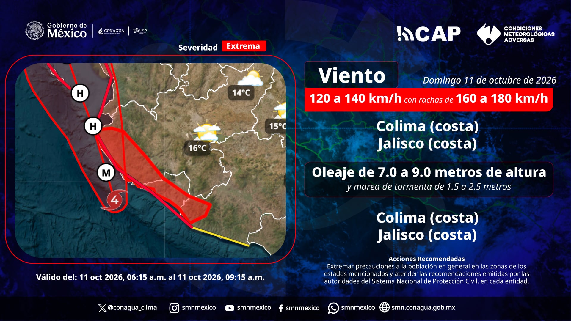 SMN emitió un CAP rojo de severidad extrema por efectos del huracán Simón