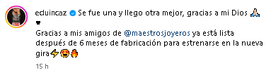 Eduin Caz comparte su emoción a su nueva cadena.