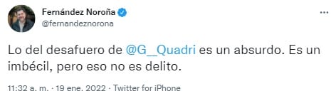Tuit de Gerardo Fernández Noroña
