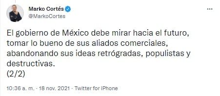 Tuit de Marko Cortés