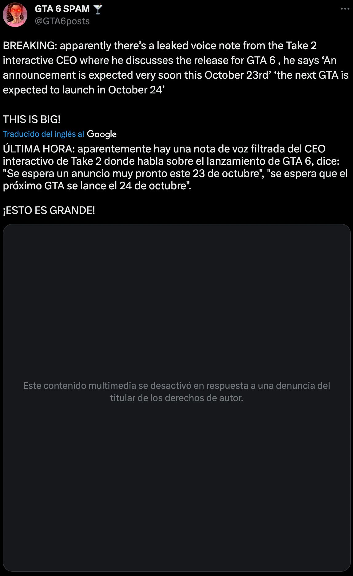 Supuesta filtración de GTA 6