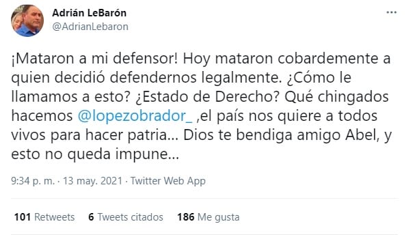 Tuit Adrián LeBarón