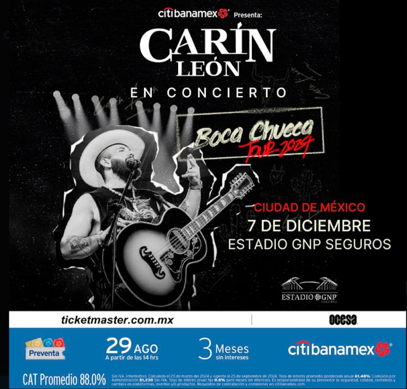 Fecha para concierto de Carín León en el Estadio GNP Seguros de CDMX