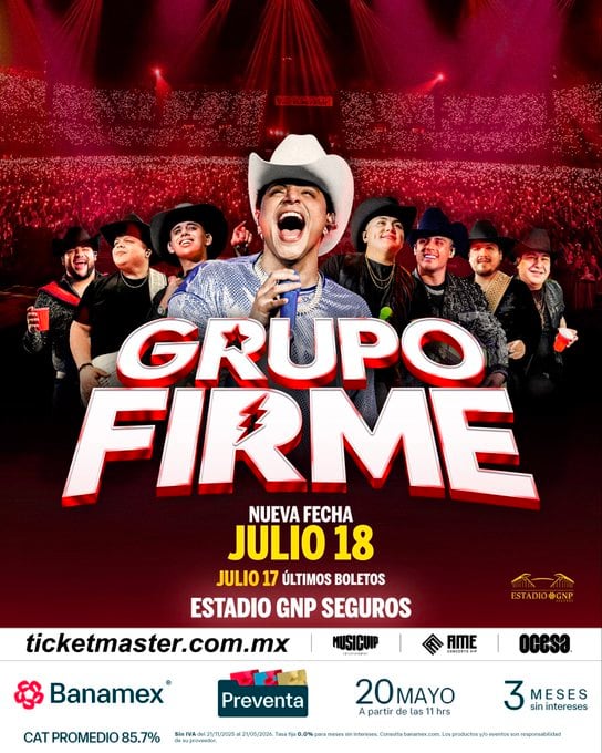 Grupo Firme en CDMX 2026: nueva fecha y boletos para “La Última Peda” en Estadio GNP Seguros