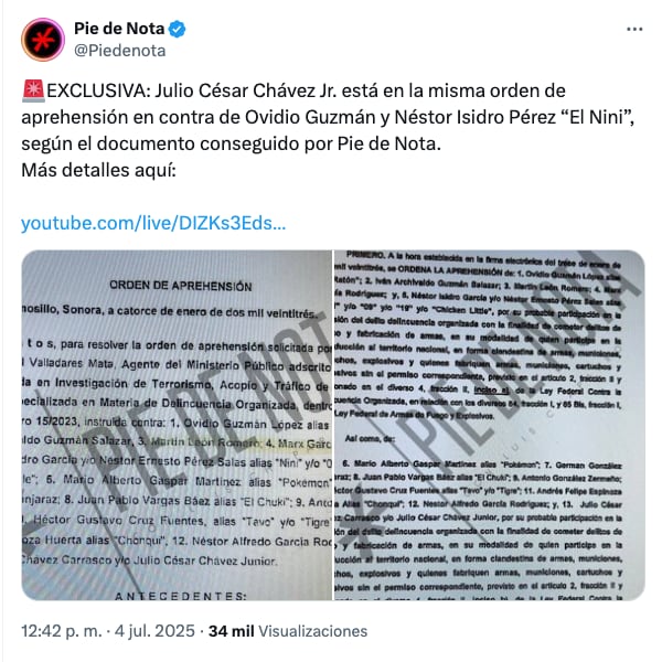 Revelan la orden de aprehensión contra Julio César Chávez Jr.