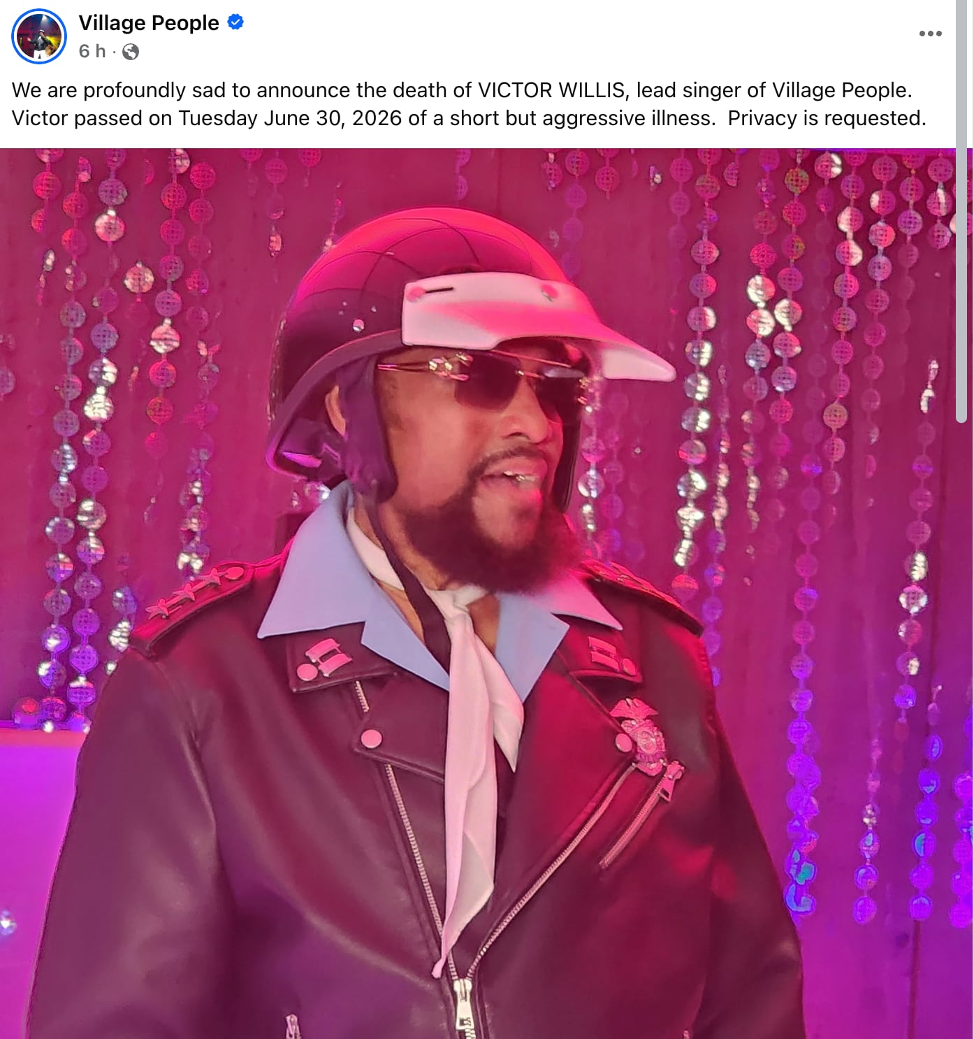 Muere Victor Willis de Village People a los 74 años de edad