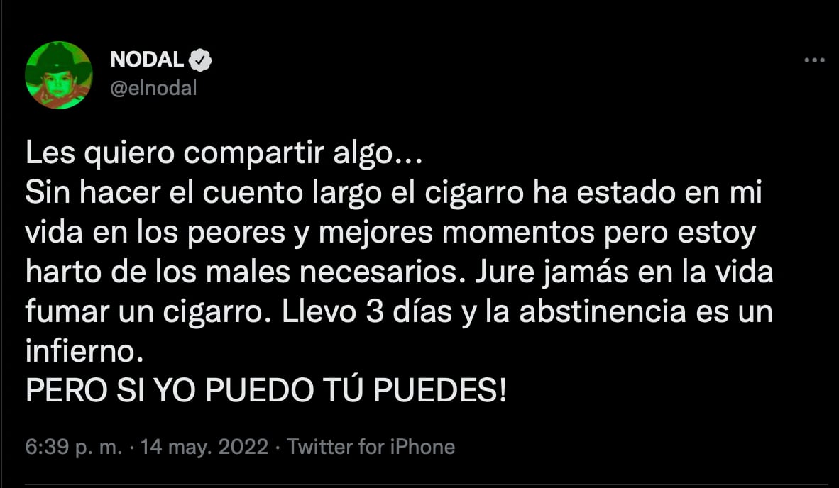 Christian Nodal lleva 3 días en abstinencia y aconseja mandar “a la mierda” lo que destruye