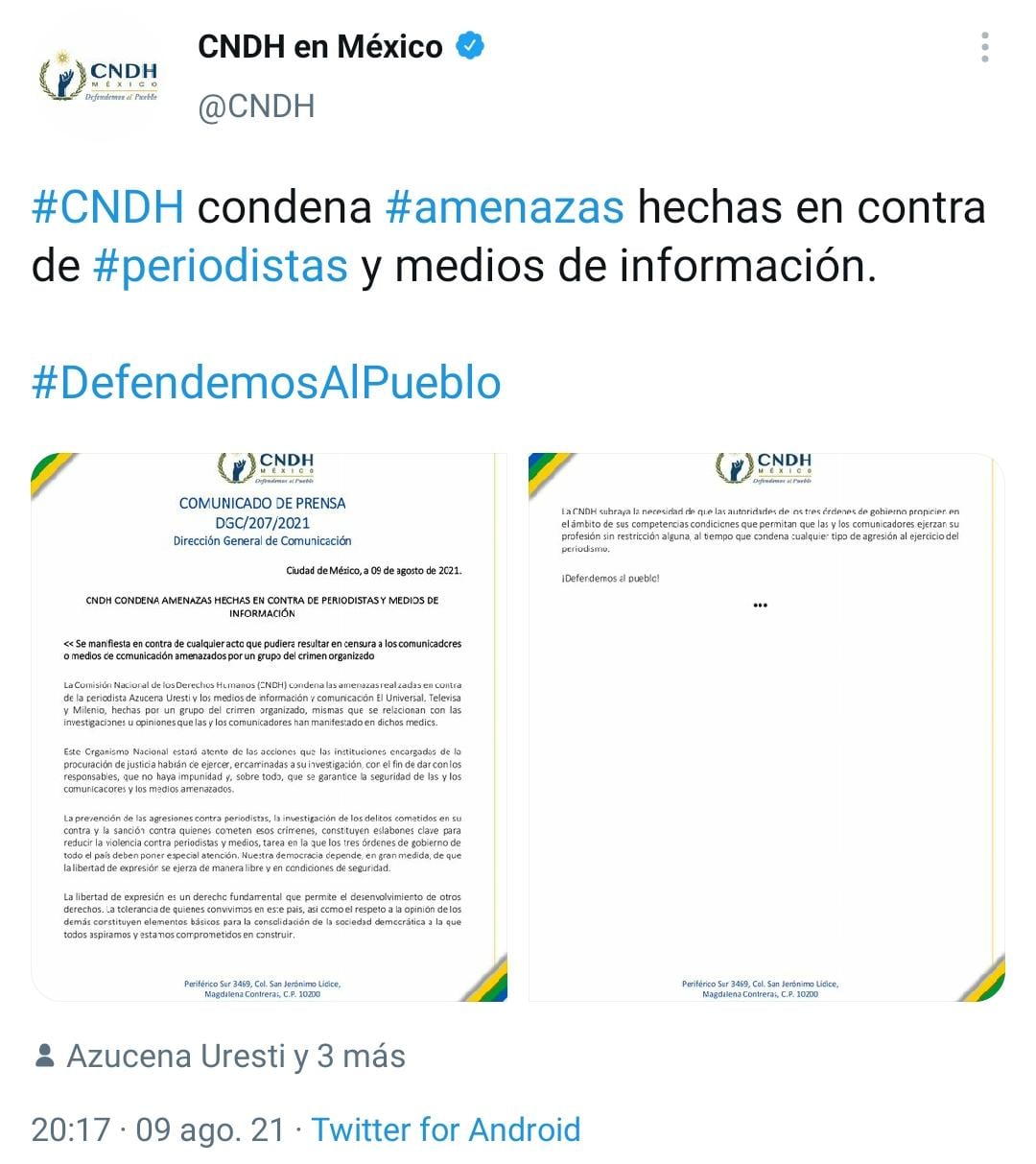 Comunicado de la CNDH