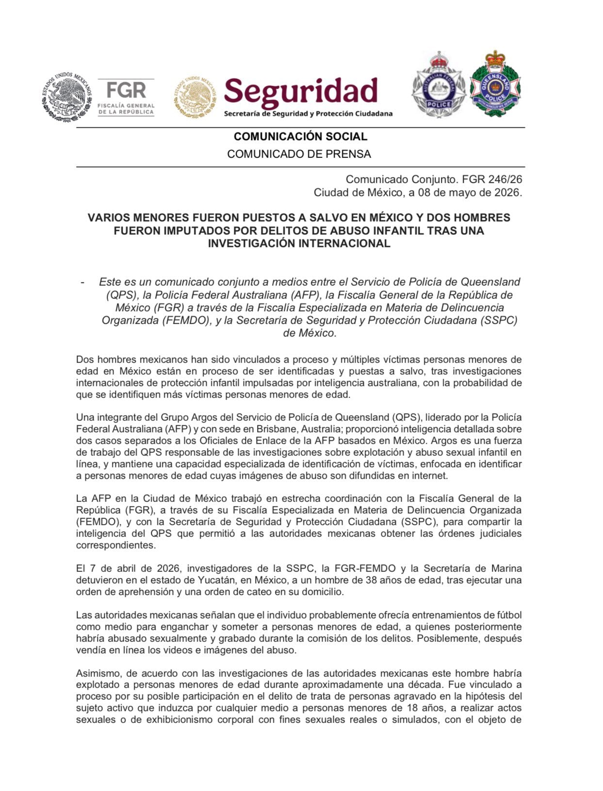 FGR revela red de venta de pornografía infantil operada desde Yucatán hacia Australia
