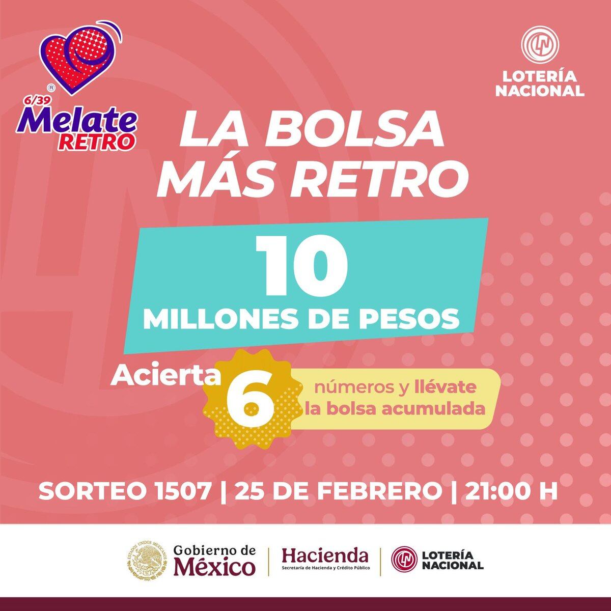Resultados Sorteo Melate Retro 1507 de Lotería Nacional: Estos son los números ganadores