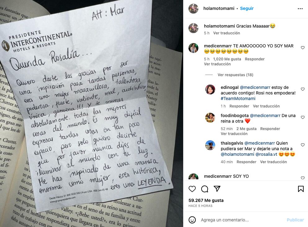 Fan le escribe nota a Rosalía