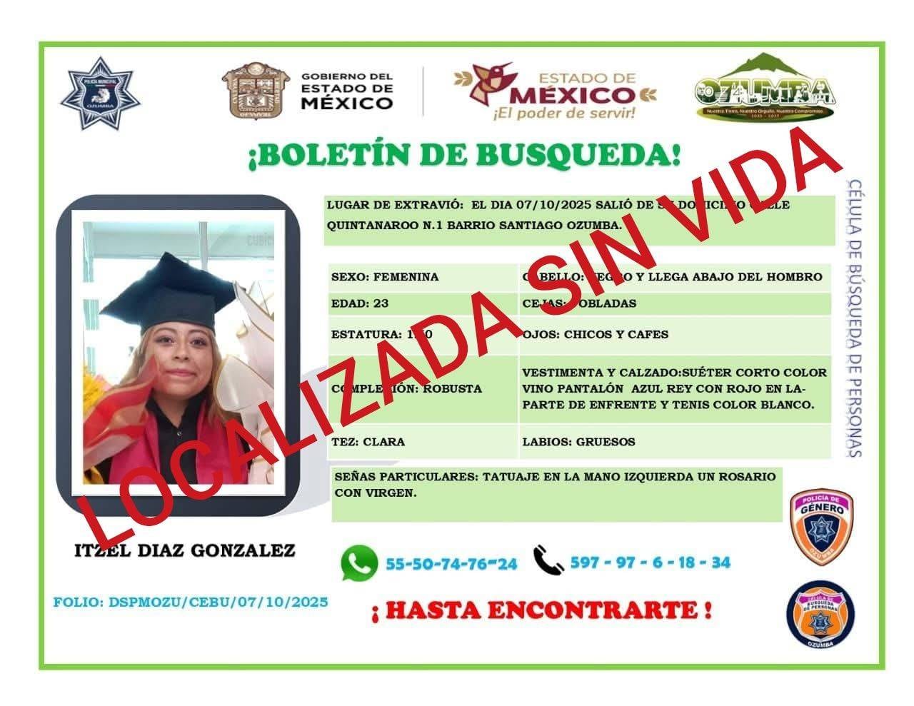 Itzel Díaz González: ficha de búsqueda desactivada