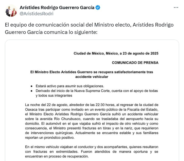 Arístides Guerrero sufre accidente