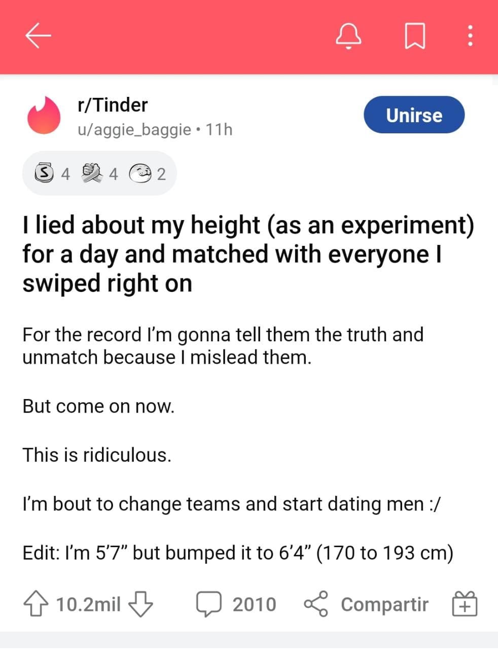 Miente sobre su estatura y hace match con todas en Tinder