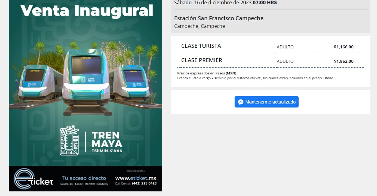 Precio de boletos del Tren Maya