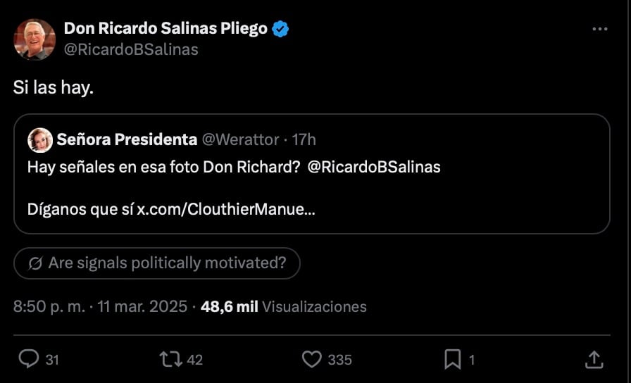 Publicación de Ricardo Salinas Pliego sobre su posible aspiración a la presidencia de México