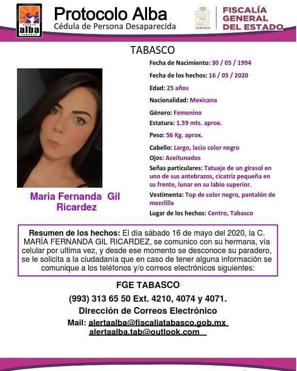 Ficha de búsqueda de María Fernanda.