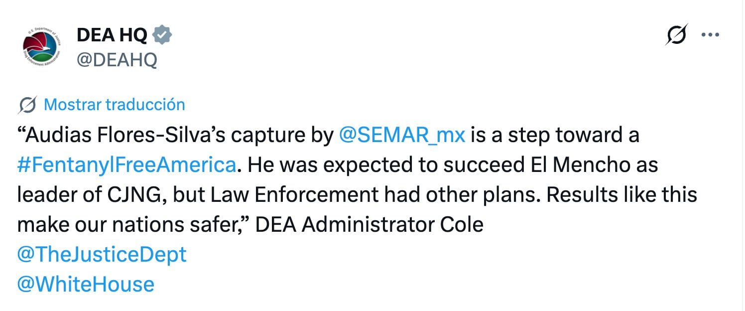 DEA destaca detención de El Jardinero