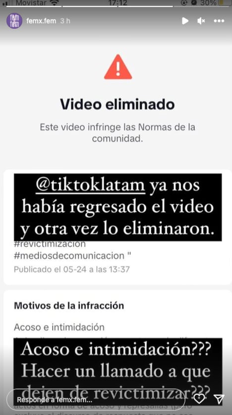 FemxFem acusa a TikTok de censurar su video defendiendo a Héctor Parra