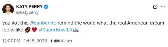 Katy Perry anima a Bad Bunny antes del medio tiempo del Super Bowl