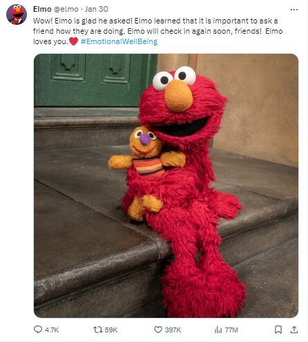 Mensaje de Elmo en Twitter