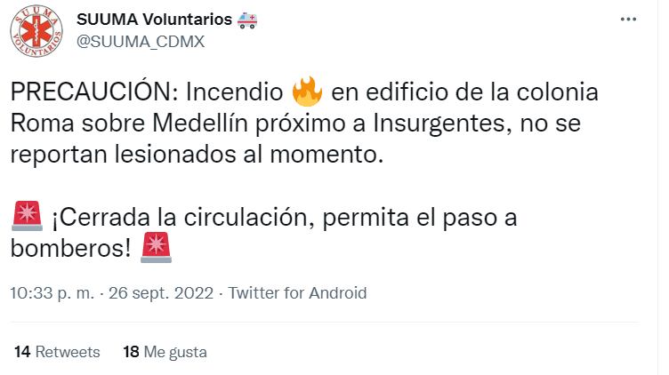 Se registra incendio en edificio de la colonia Roma, en CDMX