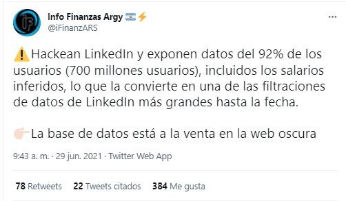 Se flitra información del más del 90% de usuarios de LinkedIn