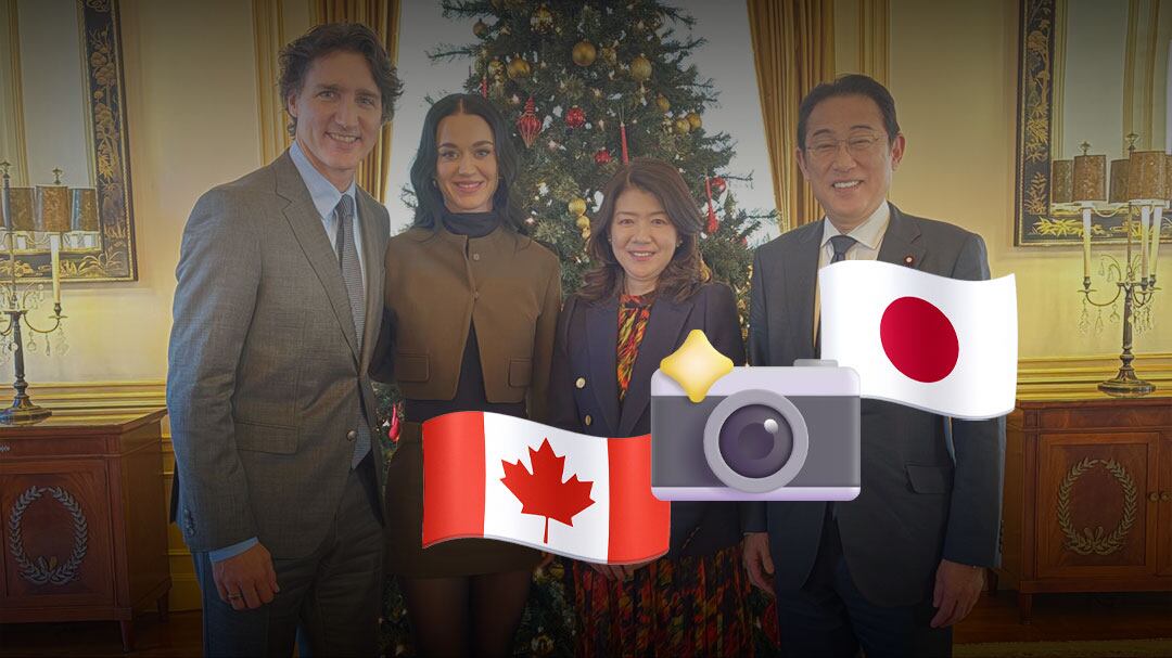 Justin Trudeau y Katy Perry posan en foto con el ex primer ministro de Japón