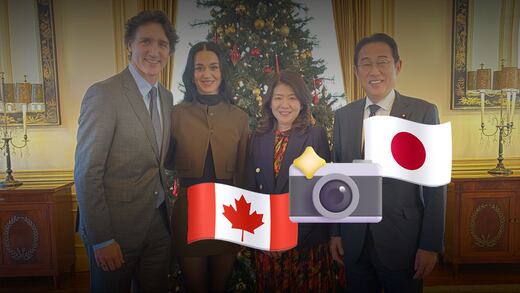 Justin Trudeau y Katy Perry posan en foto con el ex primer ministro de Japón