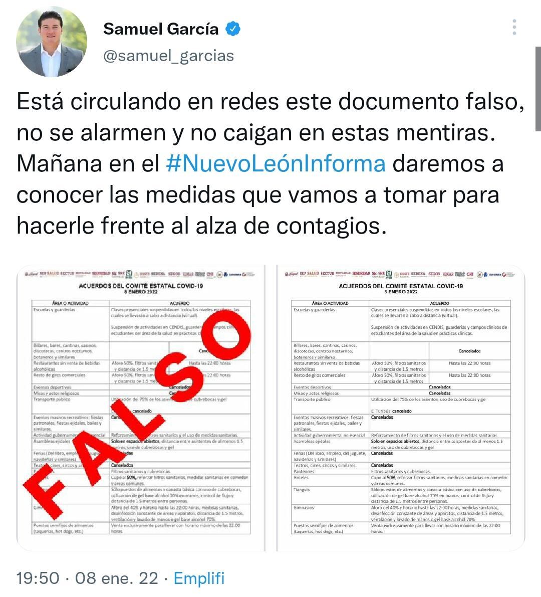 Samuel García sobre información falsa