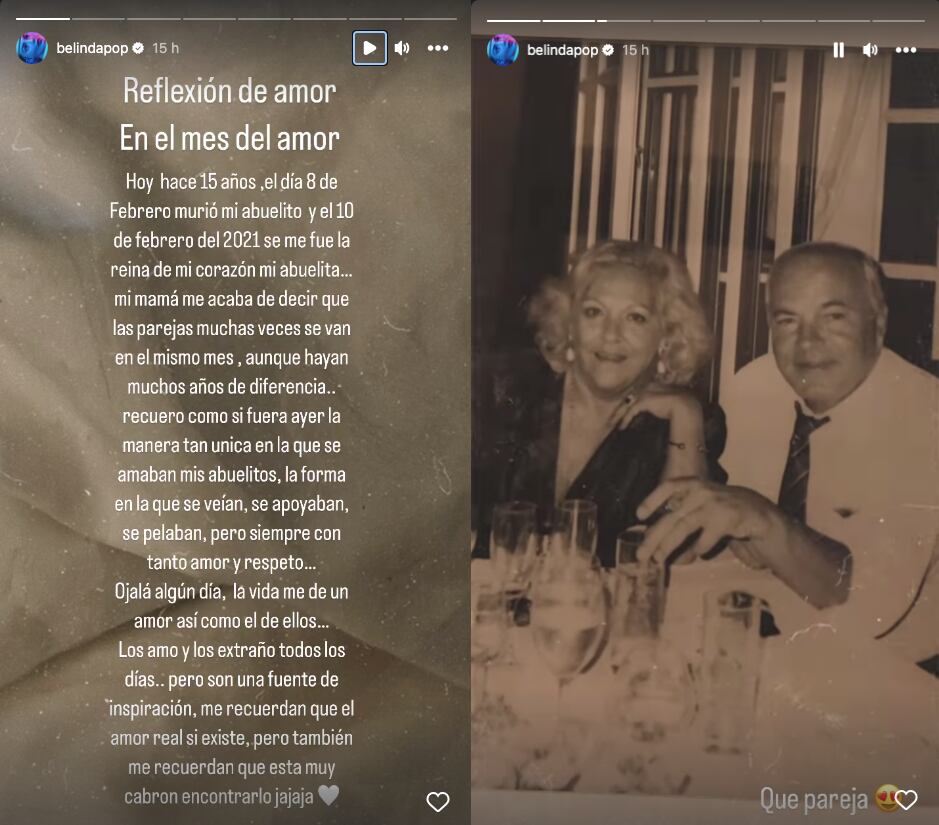 Belinda comparte que quiere una historia de amor como la de sus abuelos
