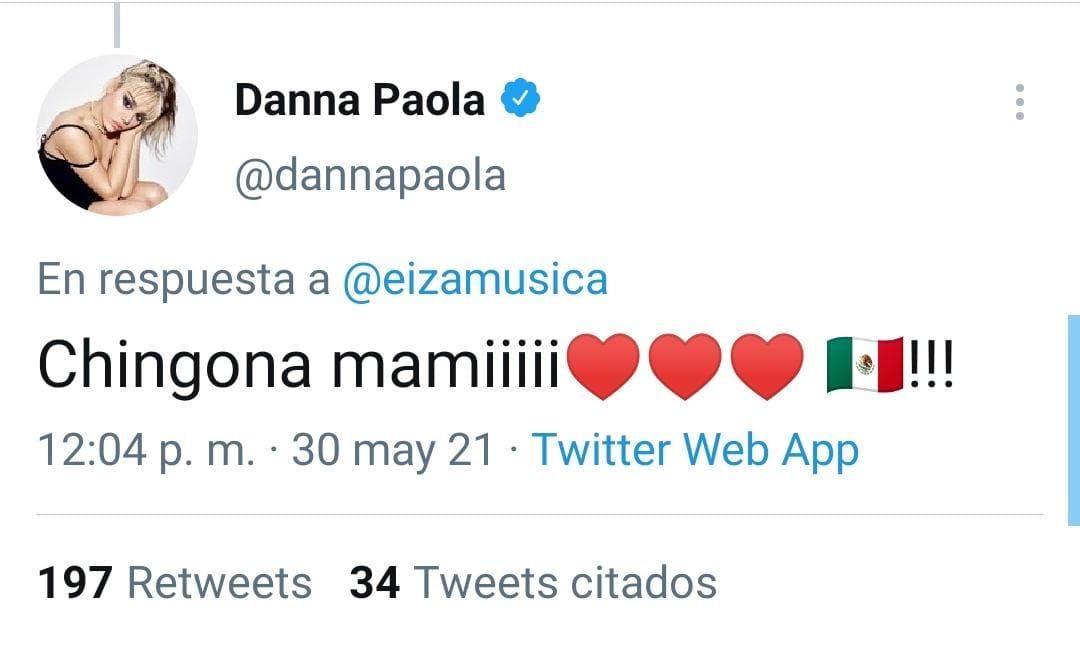 Felicitación de Danna Paola a Eiza González