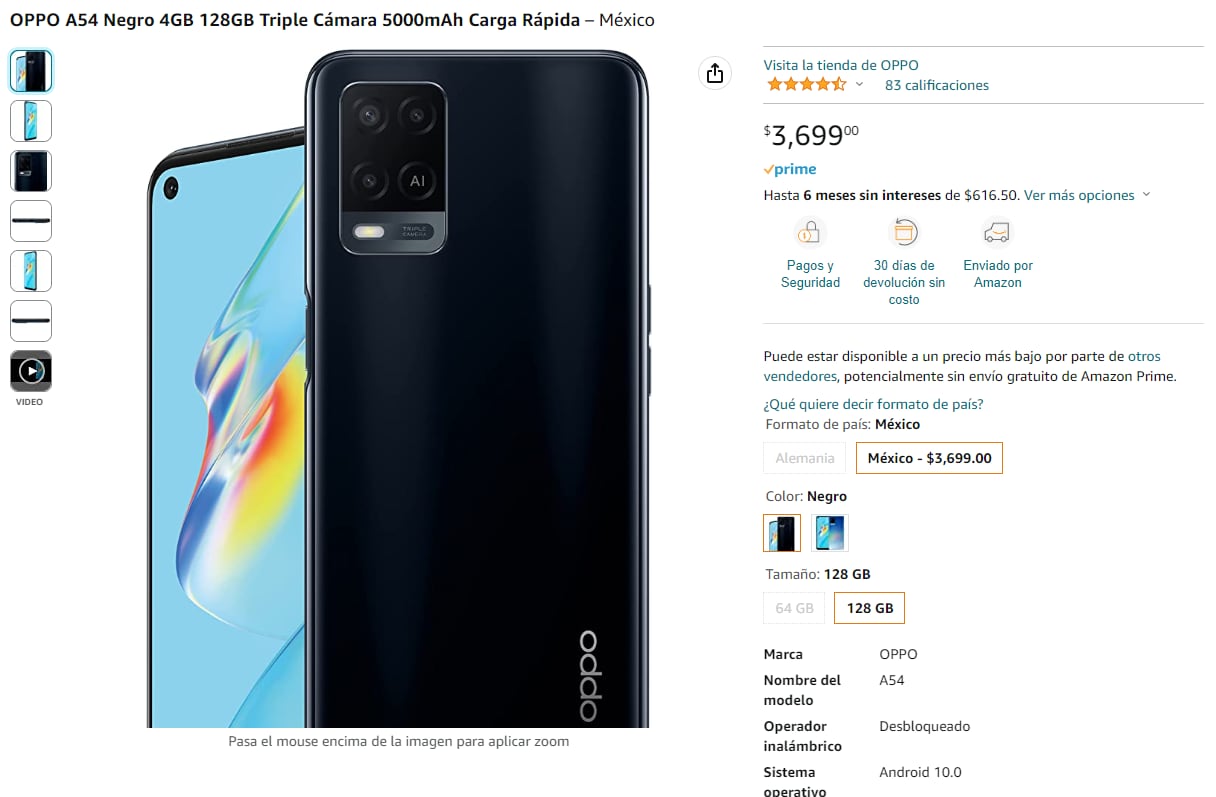 OPPO A54, smartphone que se puede comprar en Amazon