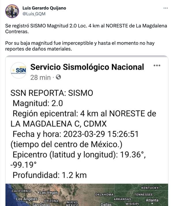 Alcalde de Magdalena Contreras destaca que temblor hoy fue imperceptible