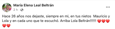 Hija de Lola Beltrán la recuerda en su aniversario luctuoso.