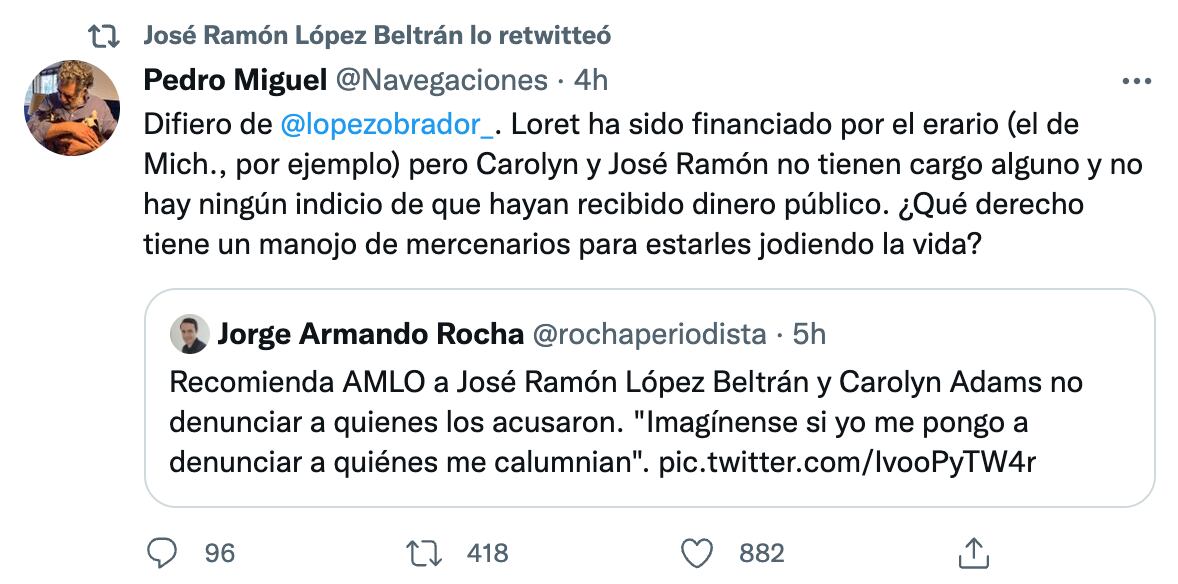 Retuiteo de José Ramón López Beltrán, hijo de AMLO