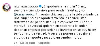 Regina Castro, hija de Angélica Castro, explota contra la revista Caras.