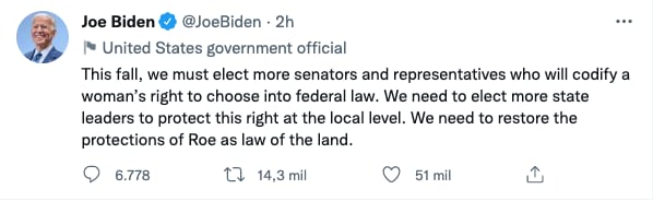 Joe Biden pide elegir congresistas que promuevan el derecho al aborto